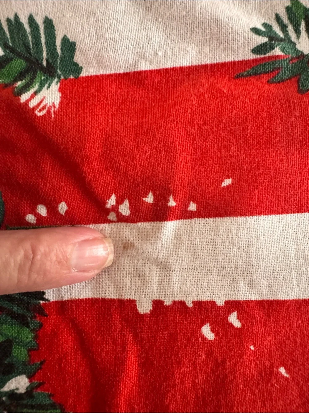 Vintage Christmas Tablecloth 65x50 Red White Pine Branches Pom Pom Trim Holiday